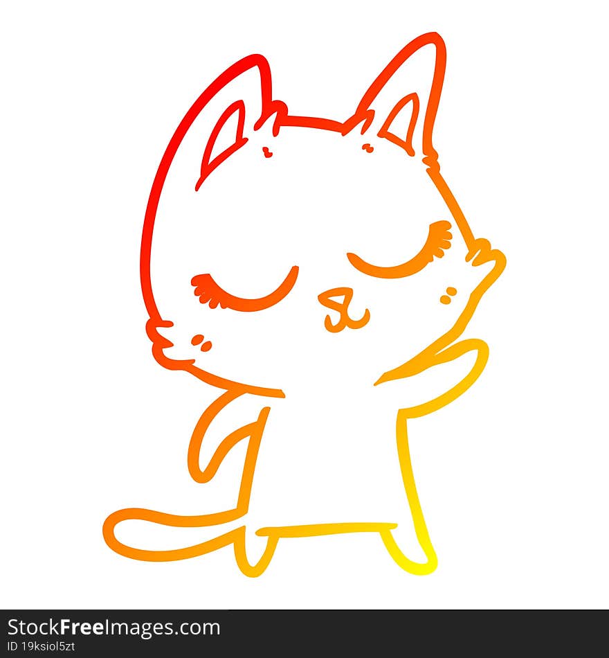 warm gradient line drawing of a calm cartoon cat