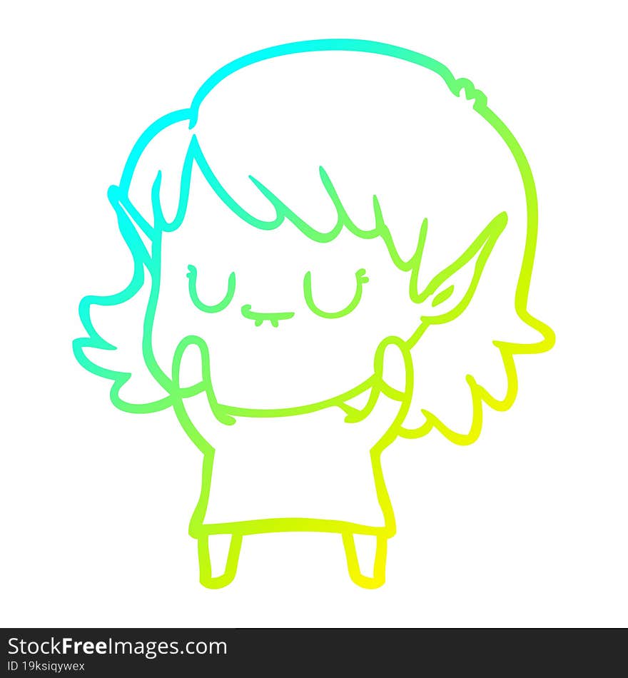 cold gradient line drawing of a happy cartoon elf girl wearing dress