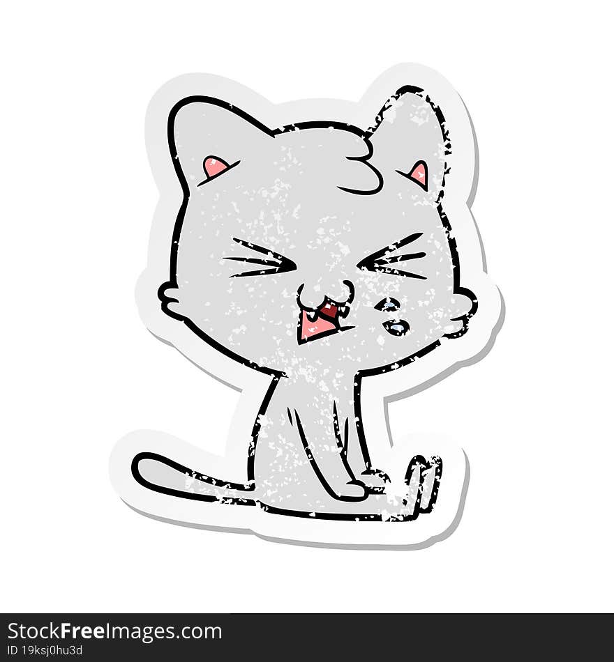 Distressed Sticker Of A Cartoon Hissing Cat