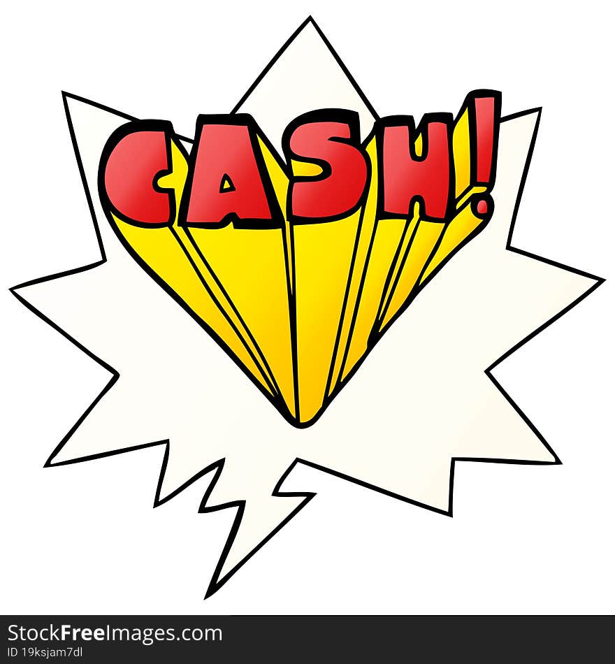 cartoon word cash and speech bubble in smooth gradient style