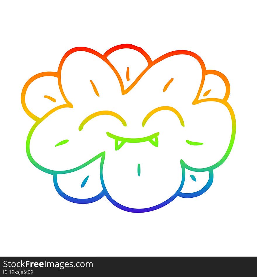 rainbow gradient line drawing of a cartoon flower with face