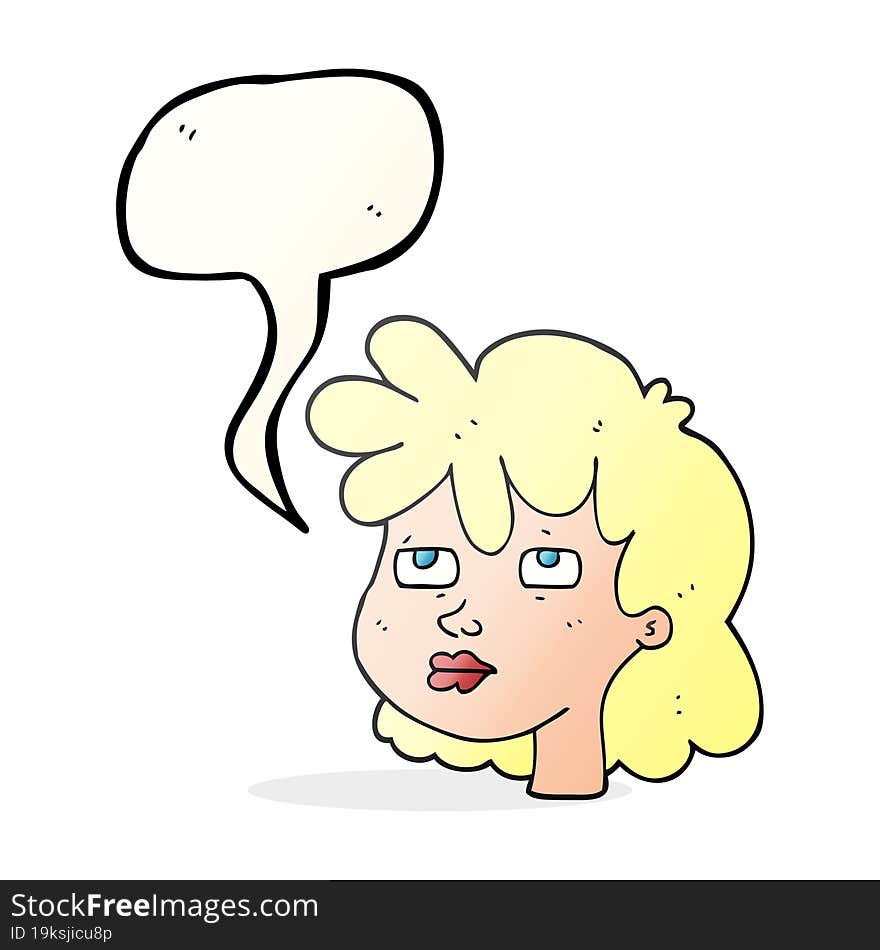 freehand drawn speech bubble cartoon female face