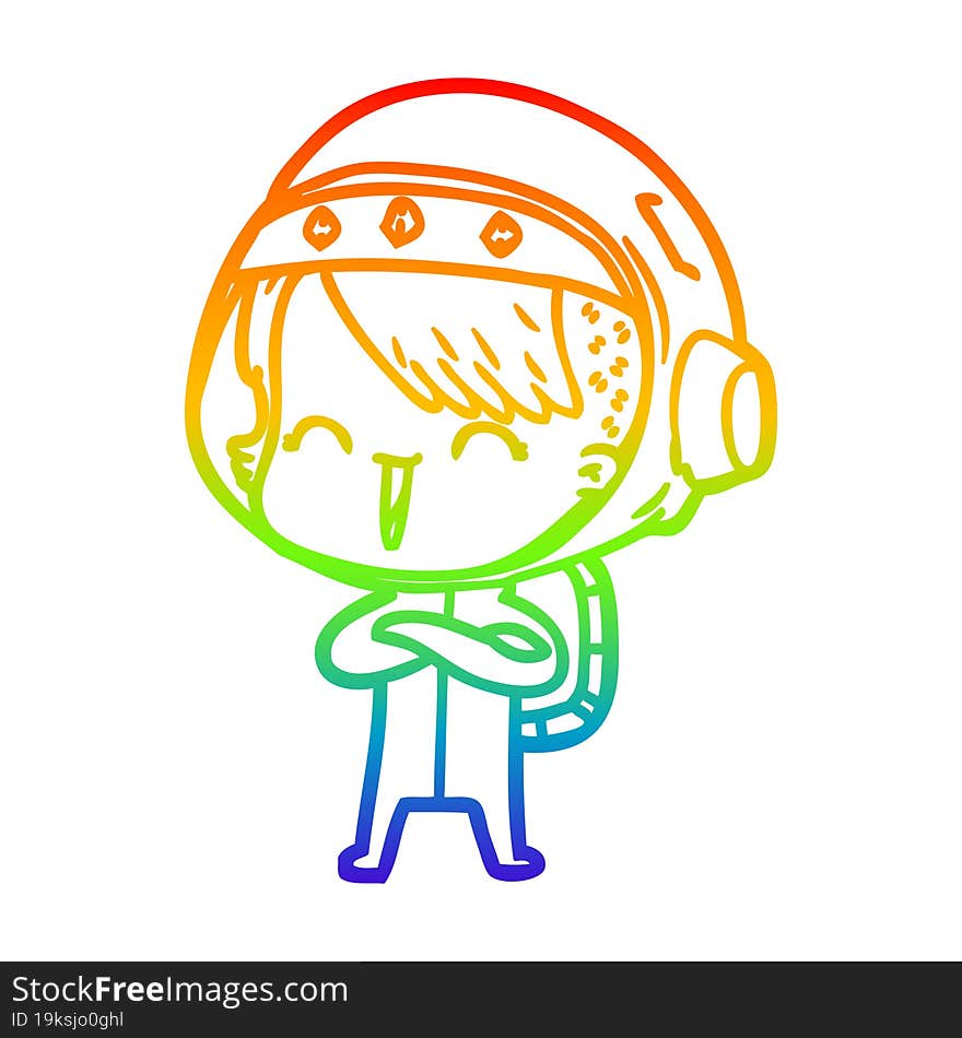 rainbow gradient line drawing happy cartoon space girl