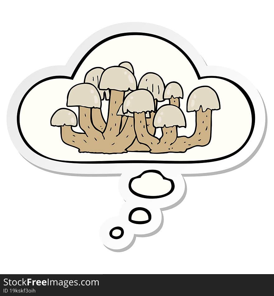 cartoon mushroom with thought bubble as a printed sticker