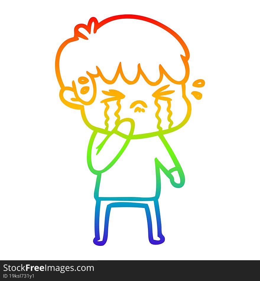 rainbow gradient line drawing cartoon boy crying