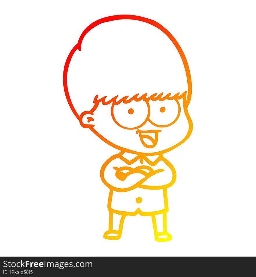 warm gradient line drawing happy cartoon boy