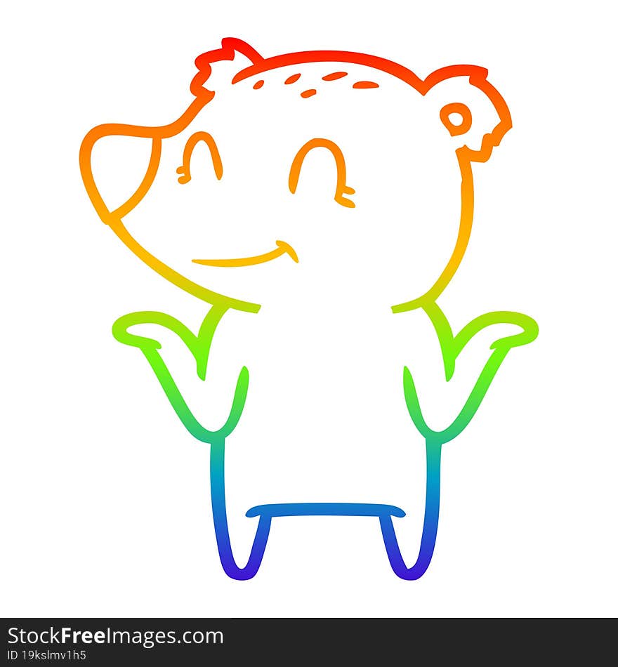 rainbow gradient line drawing smiling bear shrugging shoulders