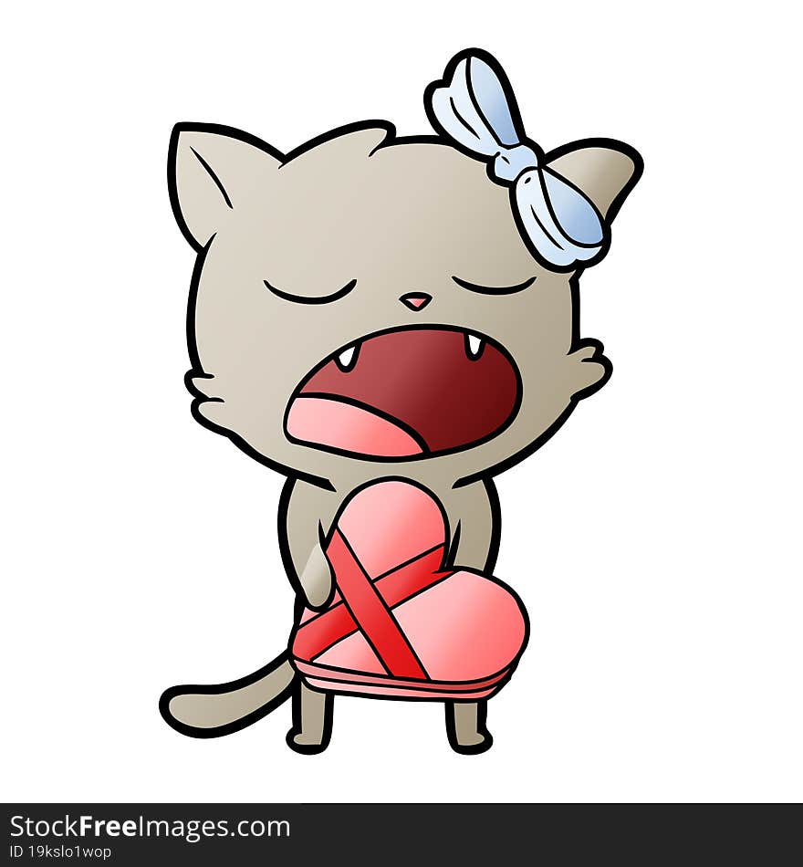 cartoon cat with valentines gift. cartoon cat with valentines gift