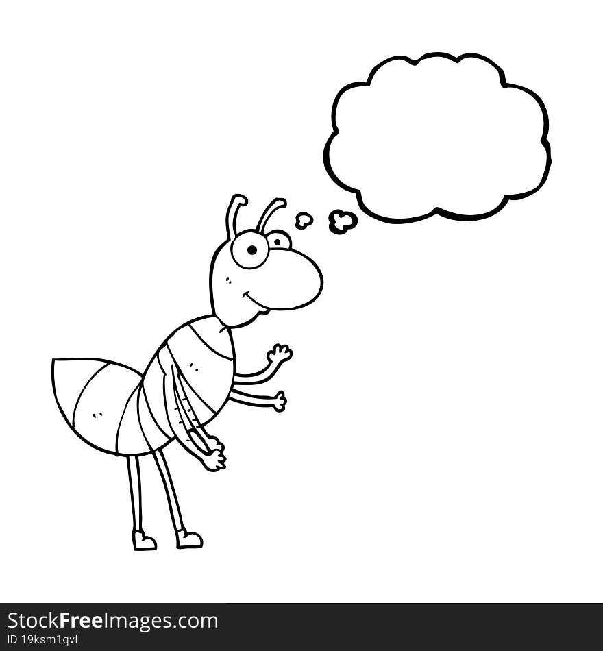 freehand drawn thought bubble cartoon ant