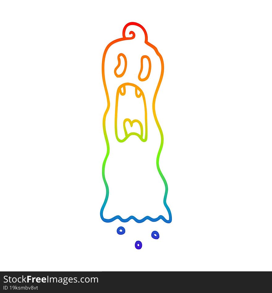 rainbow gradient line drawing of a cartoon spooky ghost