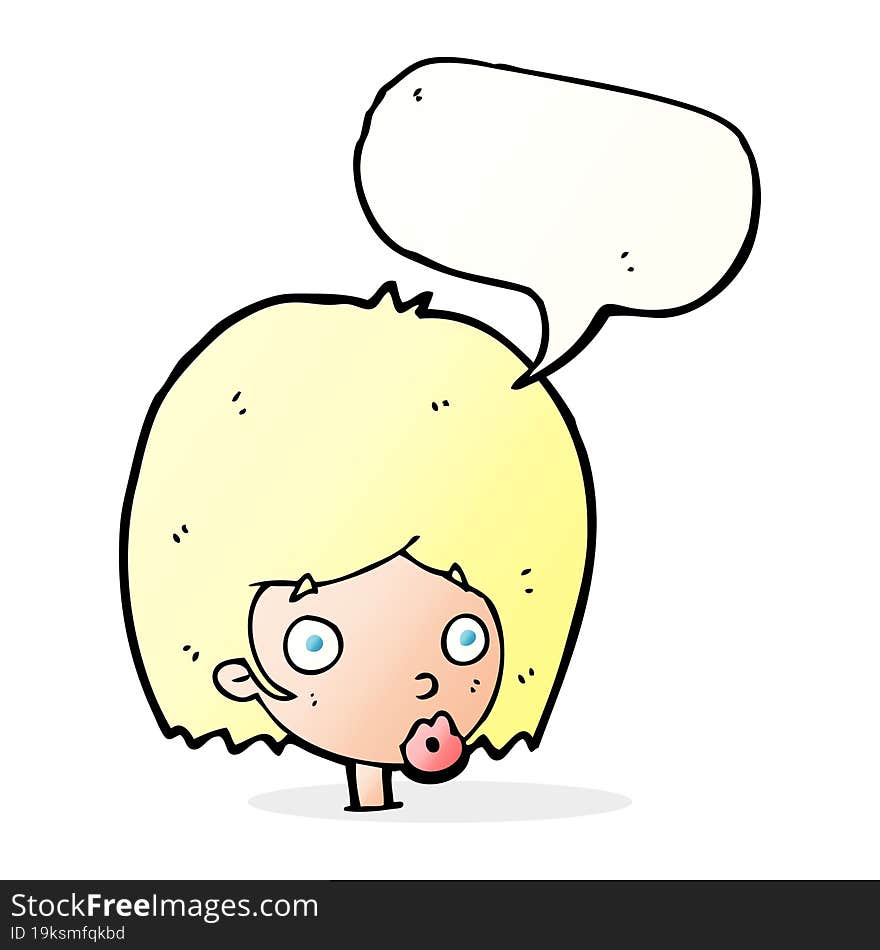 cartoon surprised female face with speech bubble