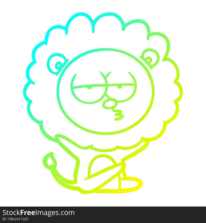 cold gradient line drawing cartoon bored lion