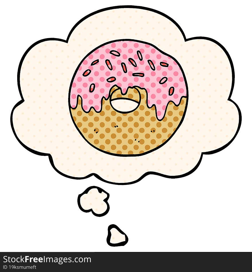 Cartoon Donut And Thought Bubble In Comic Book Style