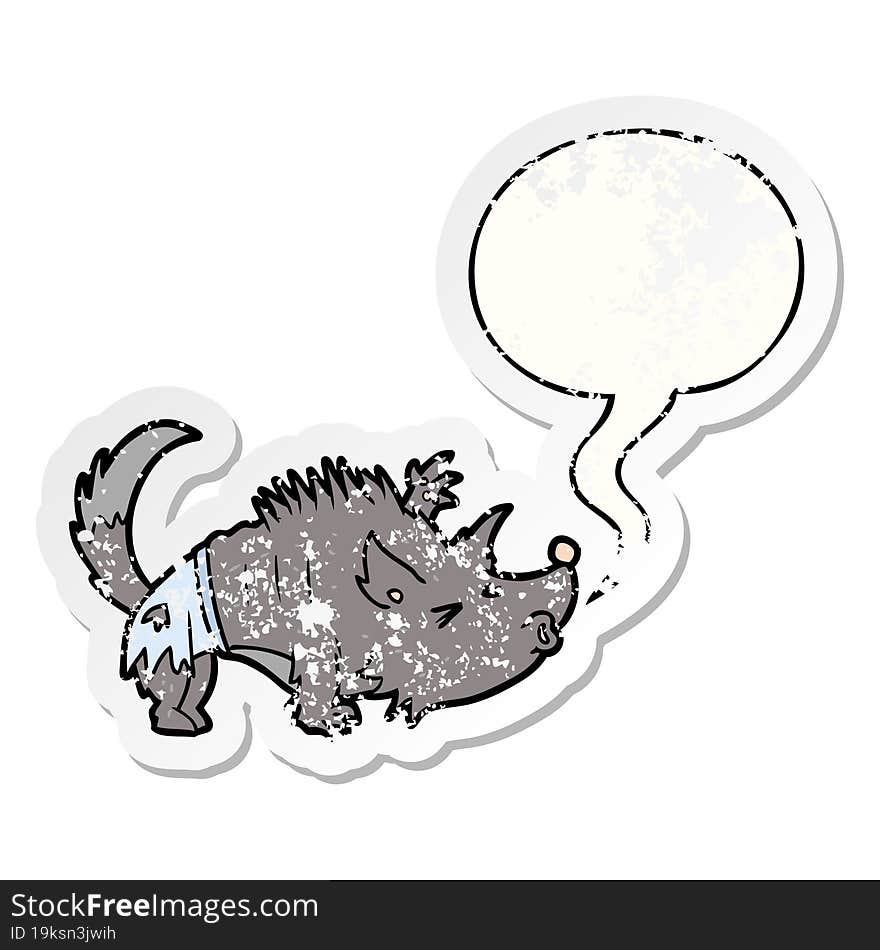 cartoon halloween werewolf and speech bubble distressed sticker