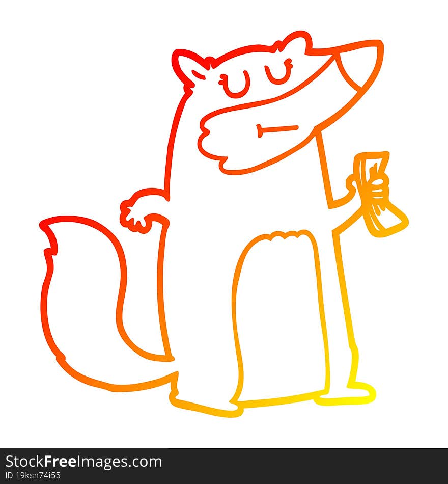 warm gradient line drawing cartoon badger holding cash