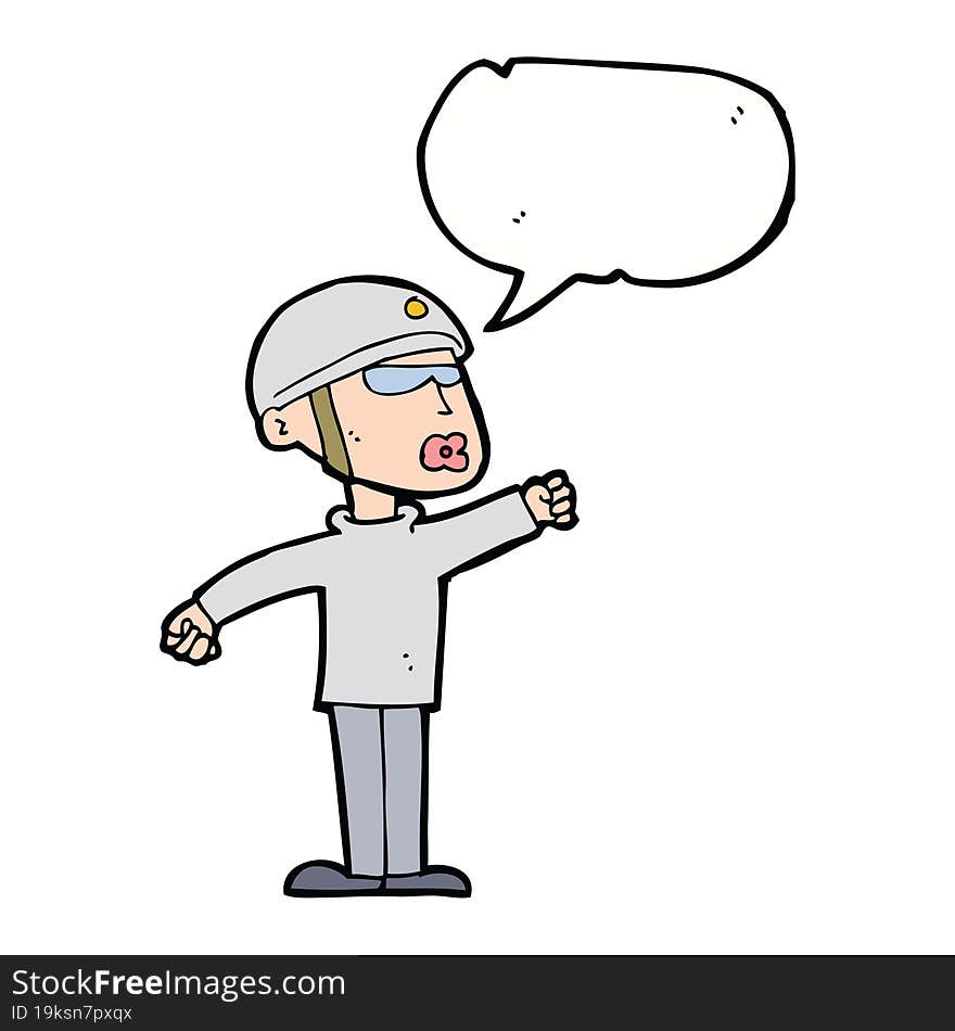 cartoon security guy with speech bubble