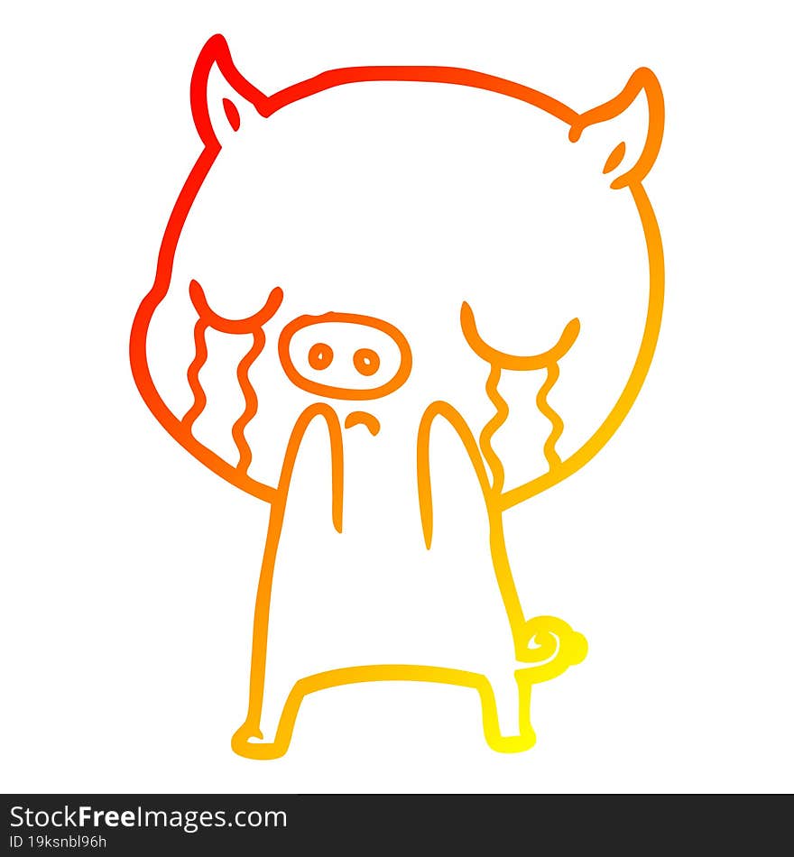 warm gradient line drawing of a cartoon pig crying