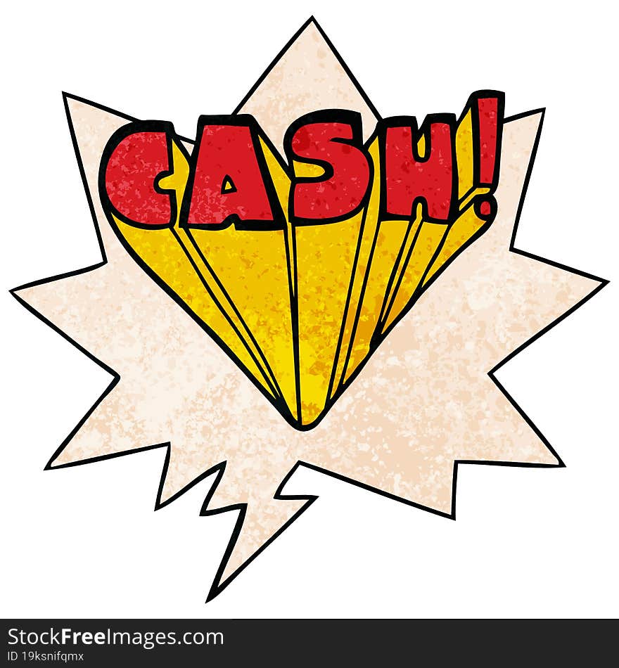 cartoon word cash and speech bubble in retro texture style