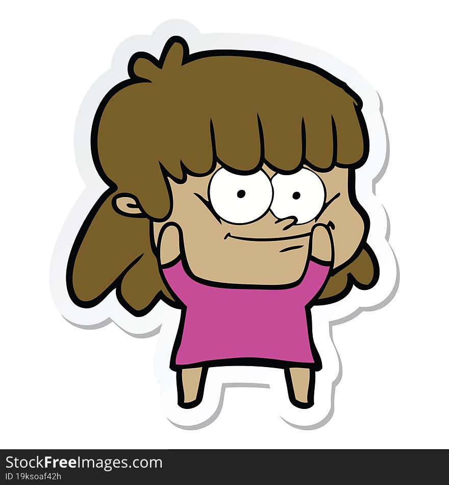 sticker of a cartoon smiling woman