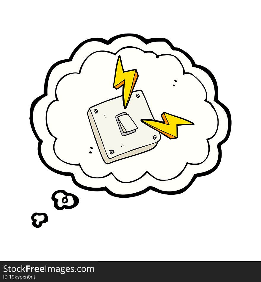 thought bubble cartoon sparking electric light switch