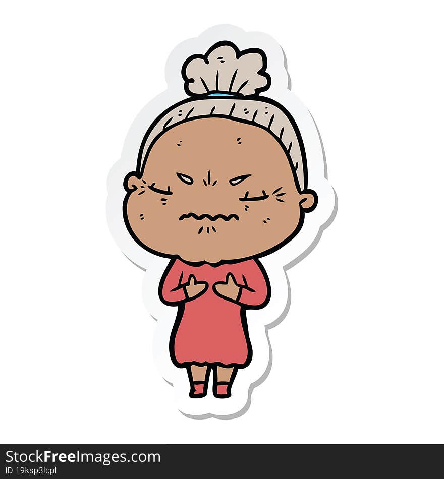 Sticker Of A Cartoon Annoyed Old Lady