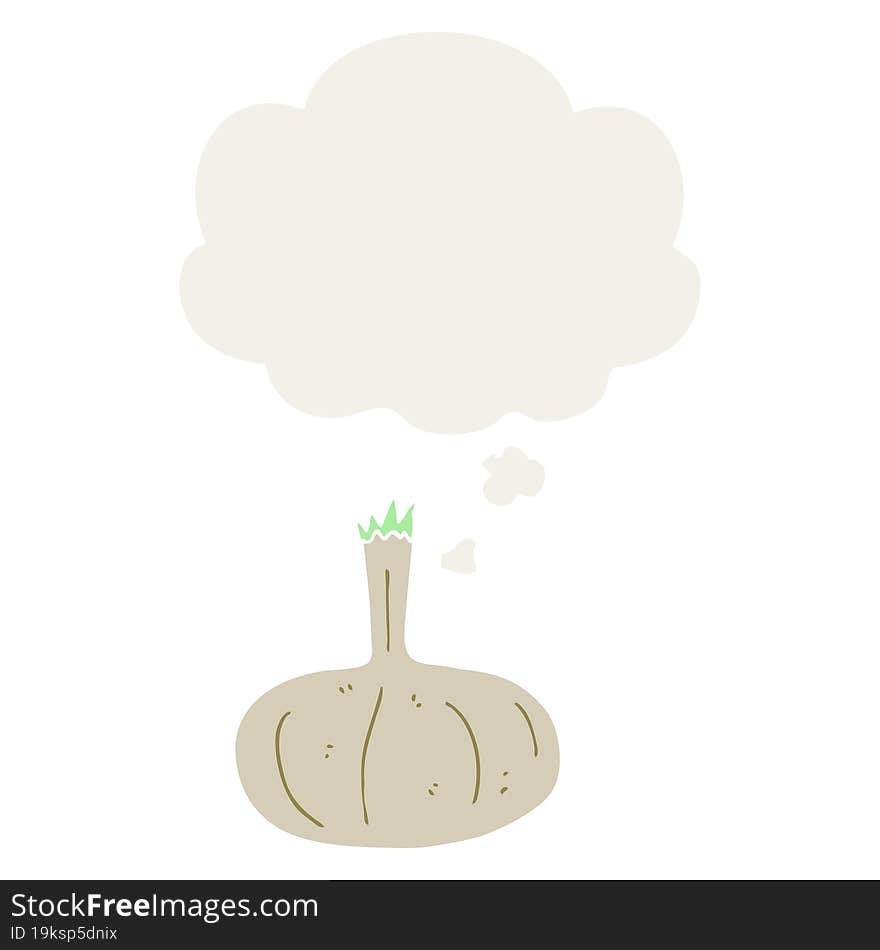 cartoon onion with thought bubble in retro style