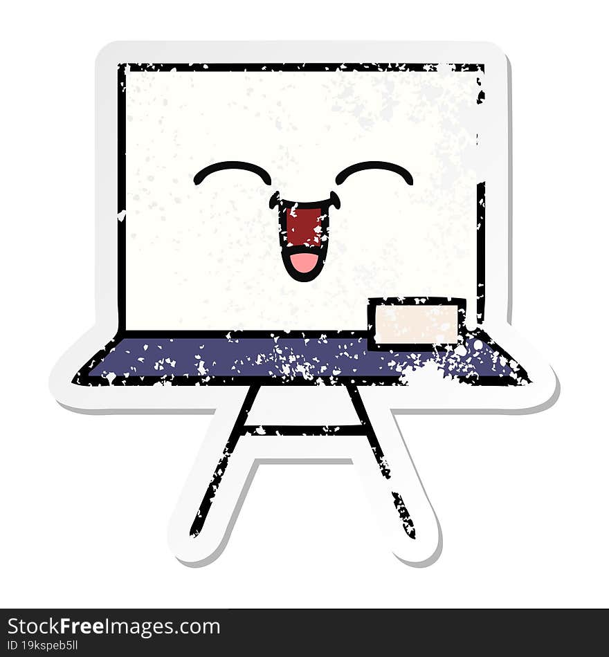 distressed sticker of a cute cartoon white board