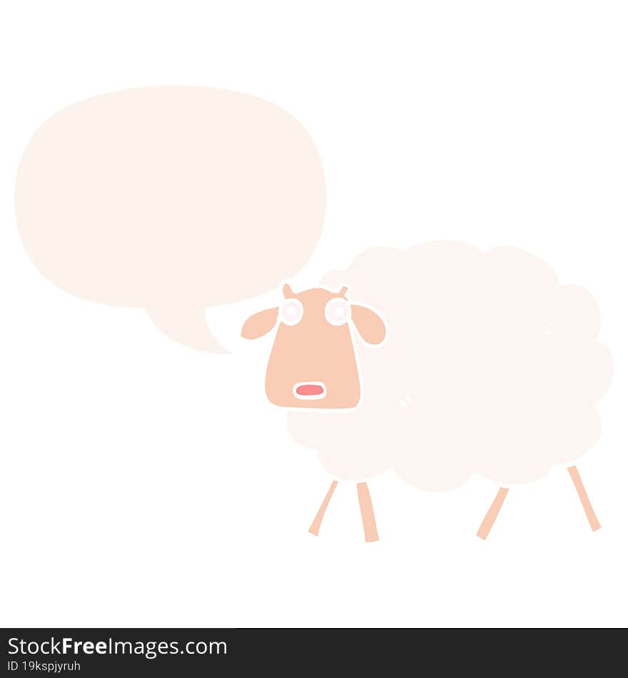 cartoon sheep and speech bubble in retro style