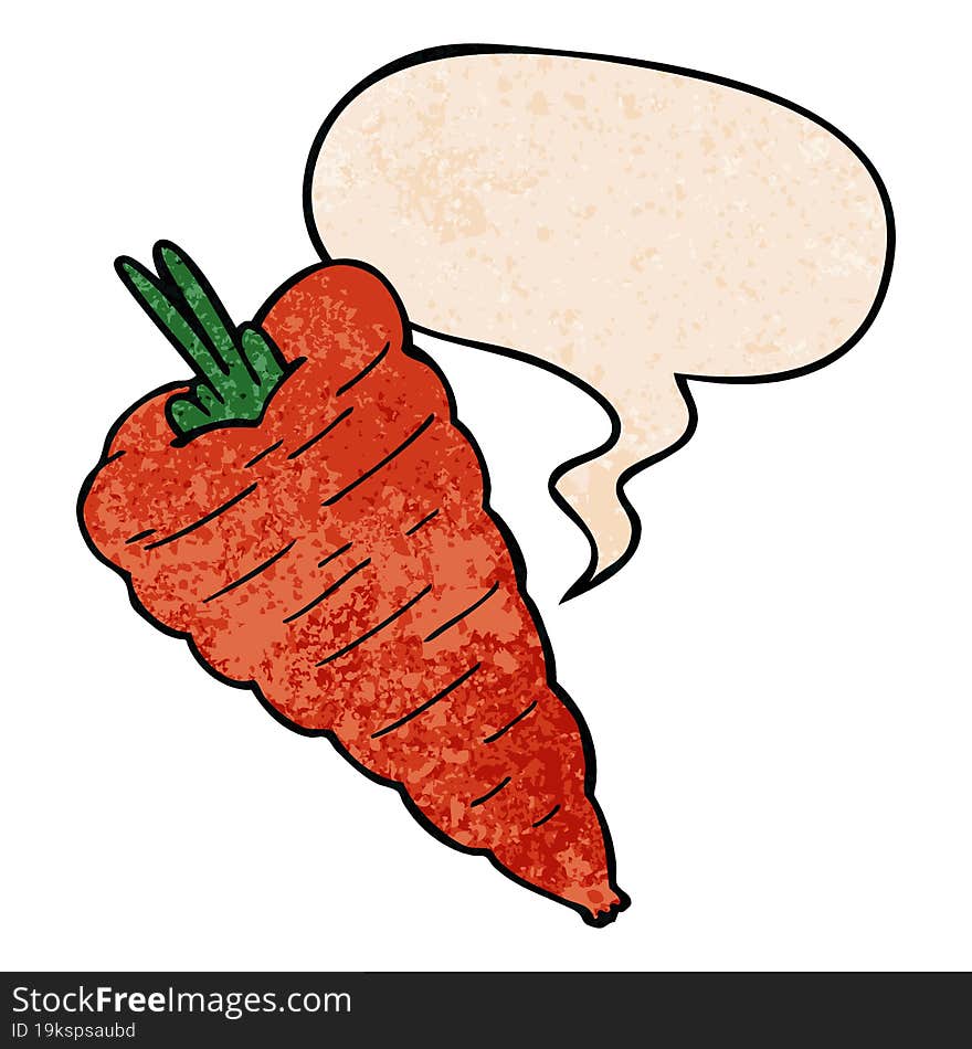 Cartoon Carrot And Speech Bubble In Retro Texture Style