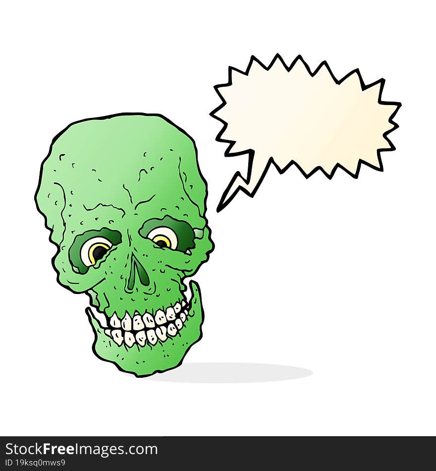 cartoon spooky skull with speech bubble