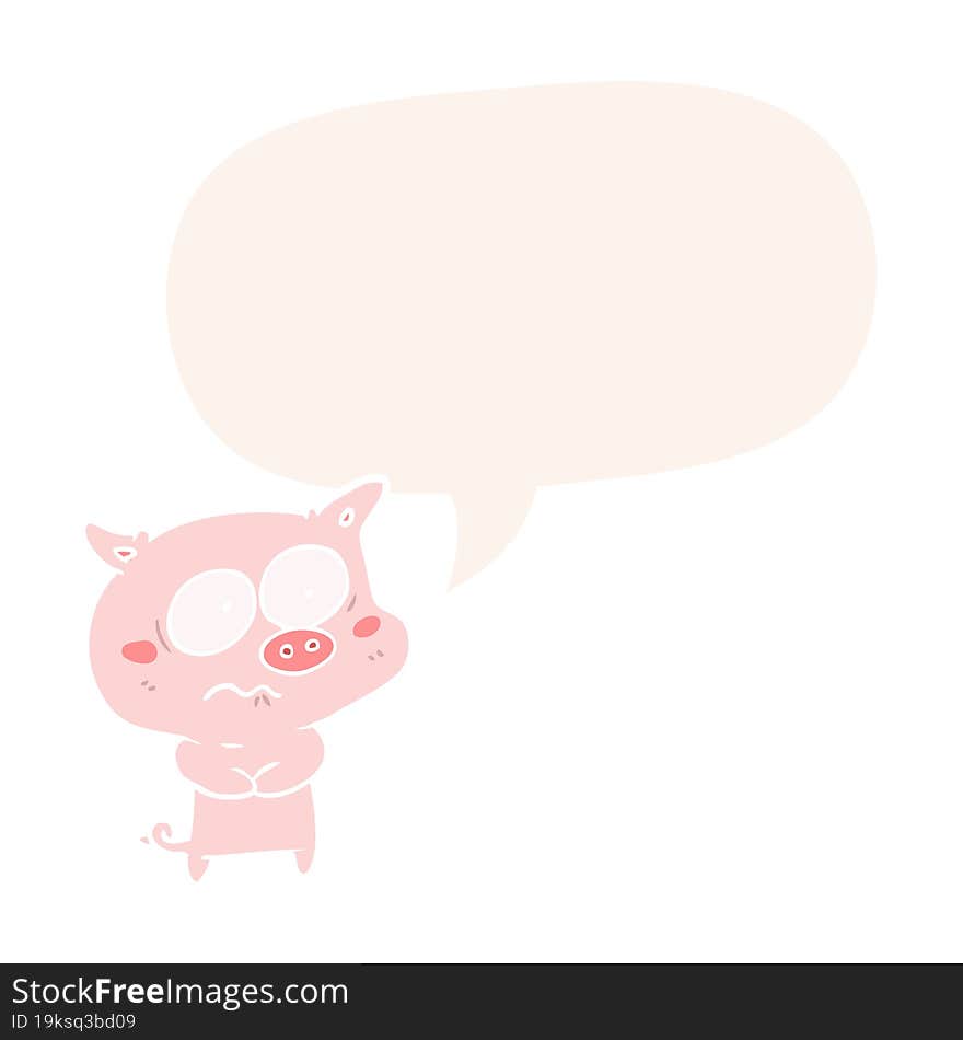 cartoon nervous pig and speech bubble in retro style