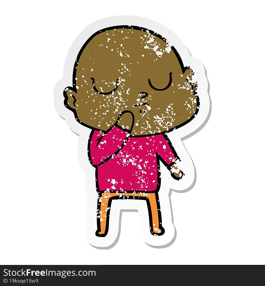 distressed sticker of a cartoon bald man