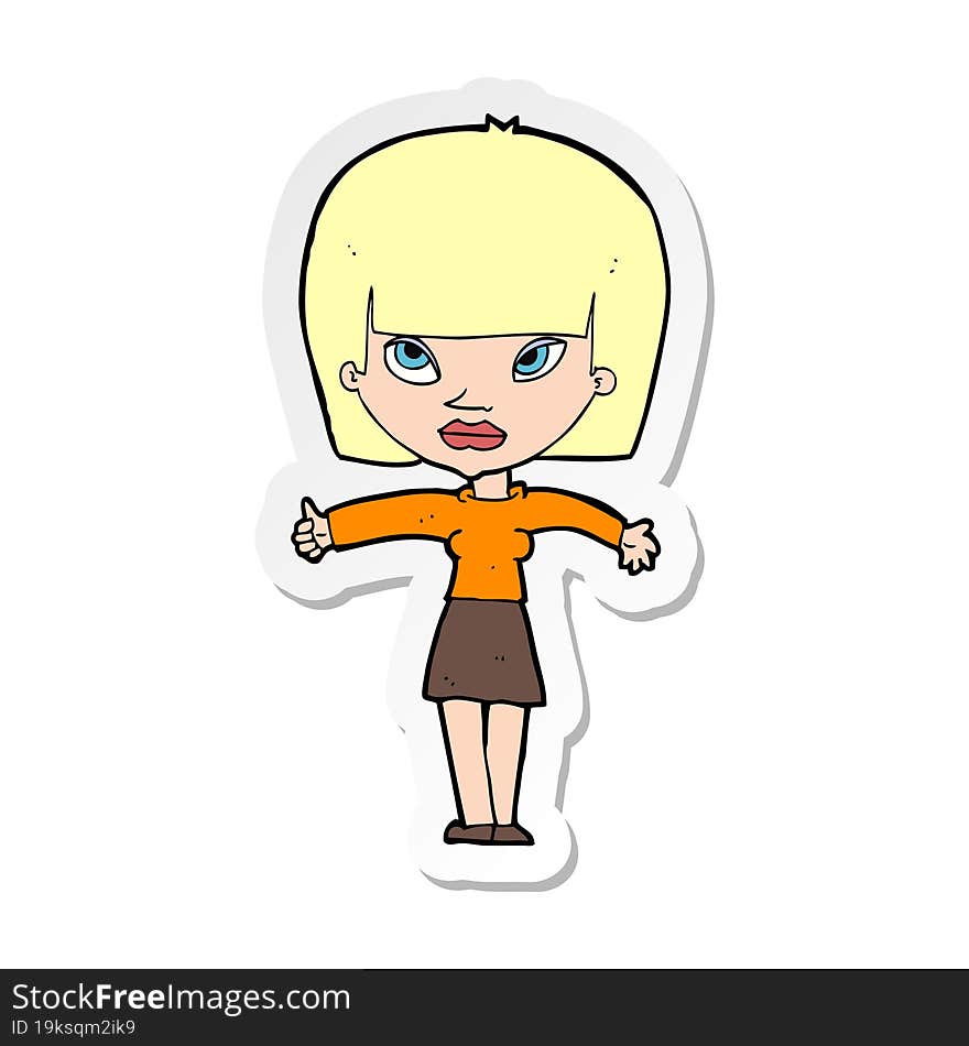 sticker of a cartoon woman giving thumbs up symbol