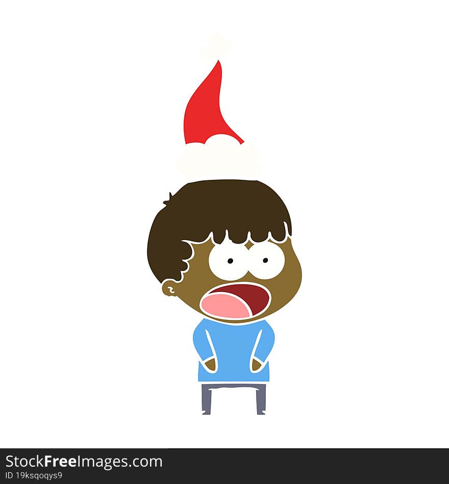 Flat Color Illustration Of A Shocked Man Wearing Santa Hat