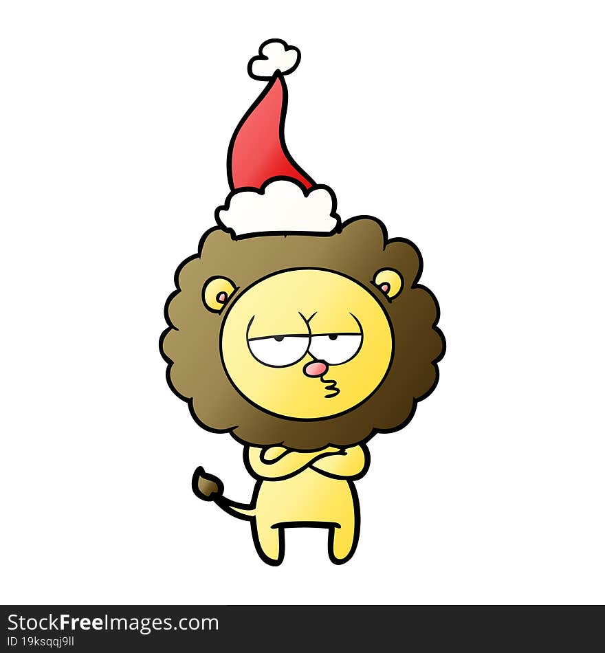 Gradient Cartoon Of A Tired Lion Wearing Santa Hat