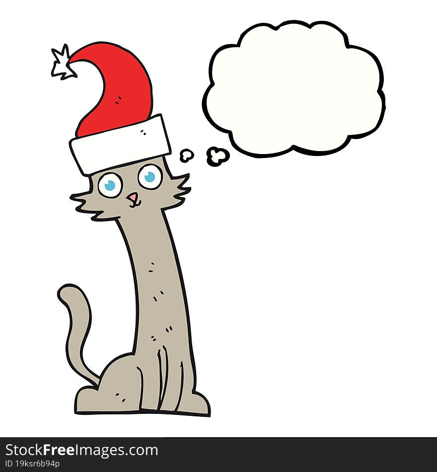 thought bubble cartoon cat in christmas hat