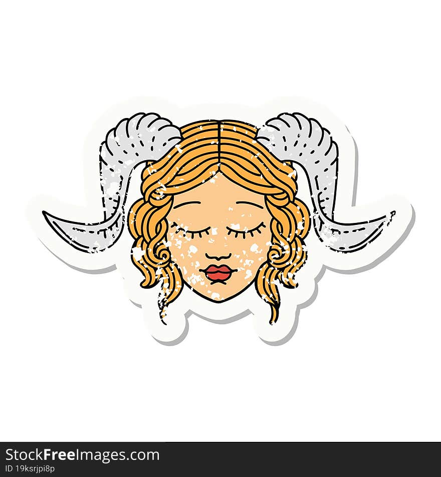 grunge sticker of a tiefling character face. grunge sticker of a tiefling character face