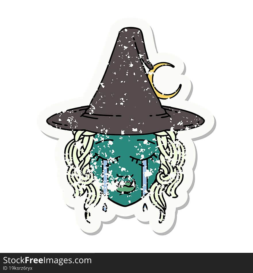 crying half orc witch character face illustration