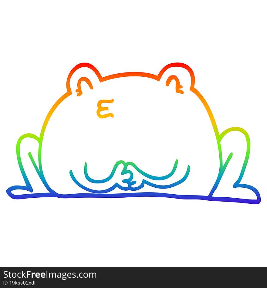 rainbow gradient line drawing of a cute cartoon frog