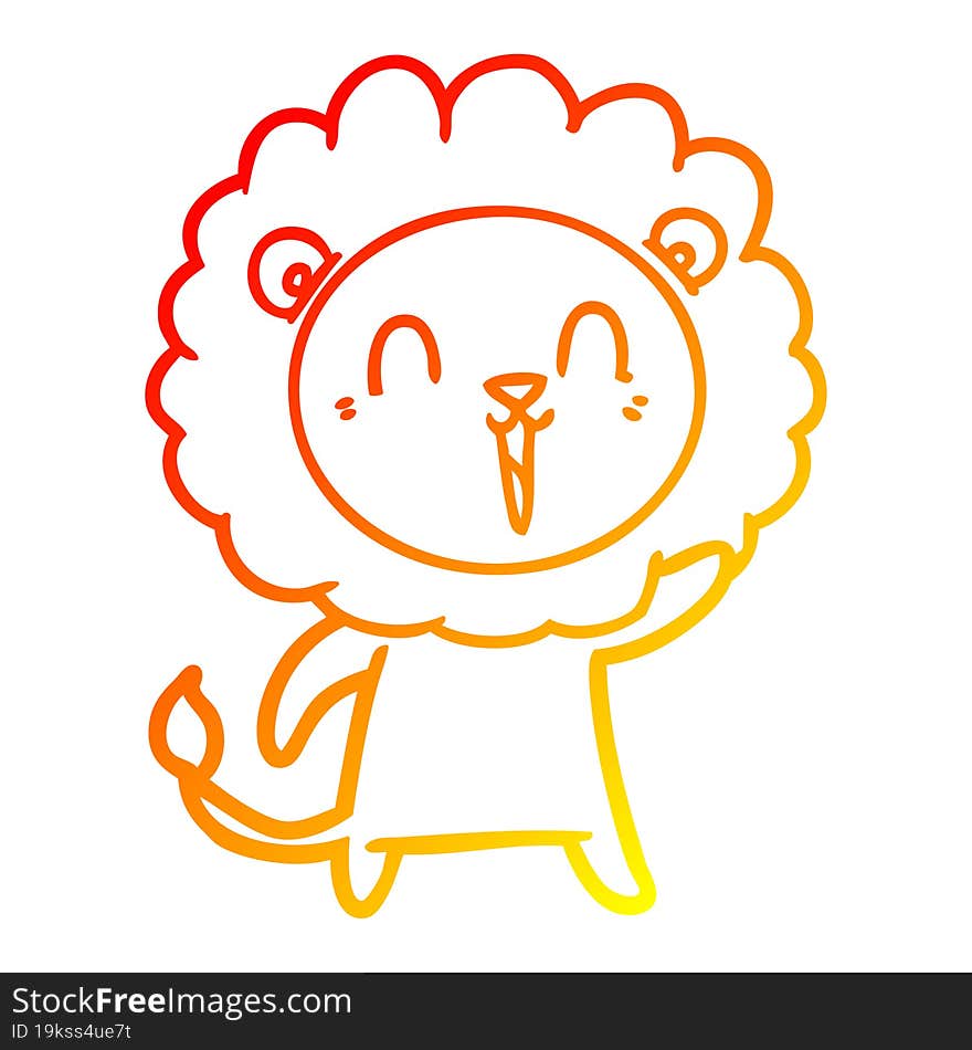 warm gradient line drawing laughing lion cartoon