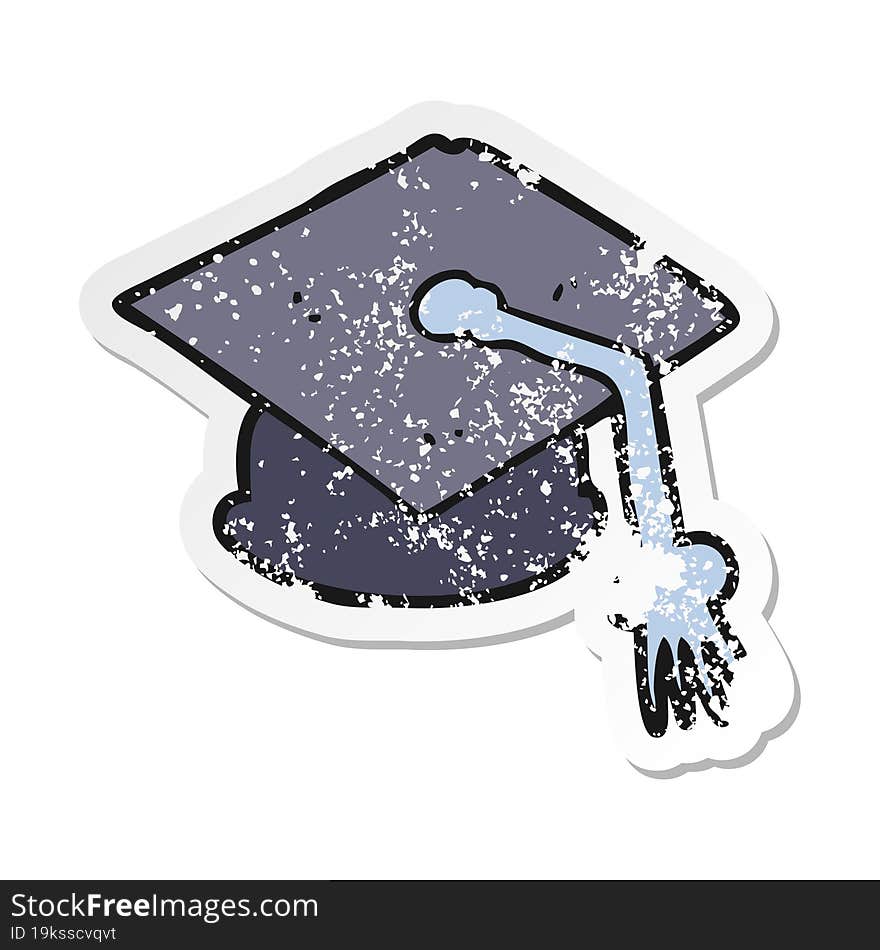 retro distressed sticker of a cartoon graduation cap