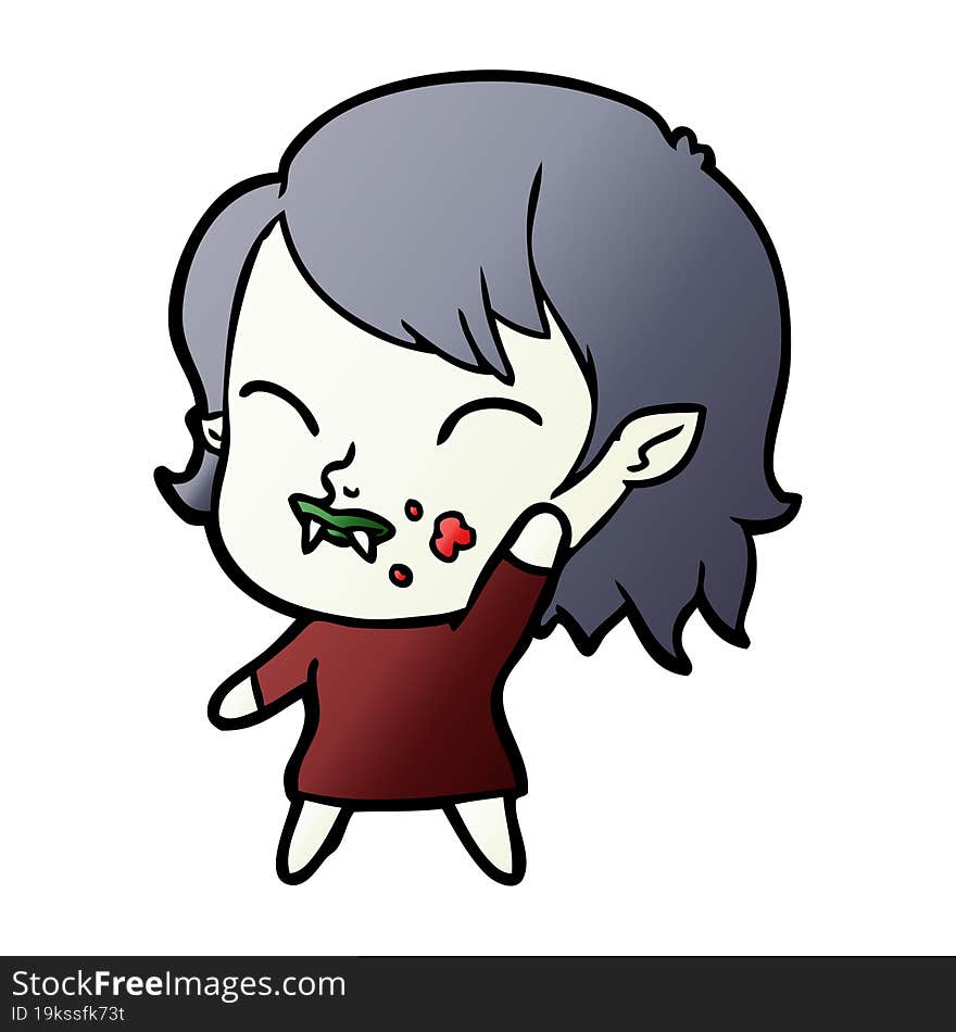 cartoon vampire girl with blood on cheek. cartoon vampire girl with blood on cheek