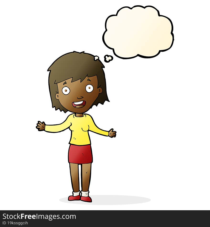 cartoon excited woman with thought bubble