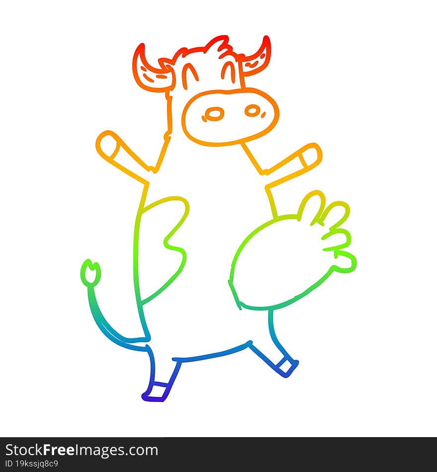 rainbow gradient line drawing cartoon cow swinging udder