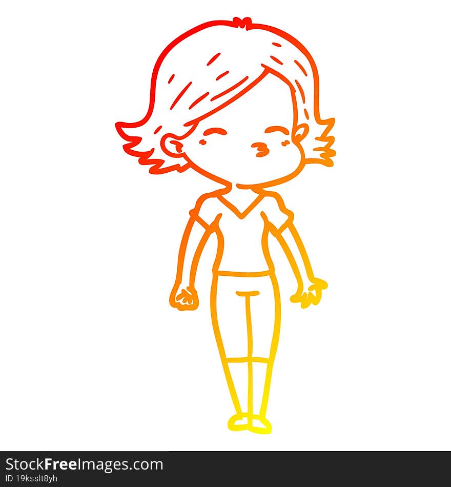 warm gradient line drawing of a cartoon woman