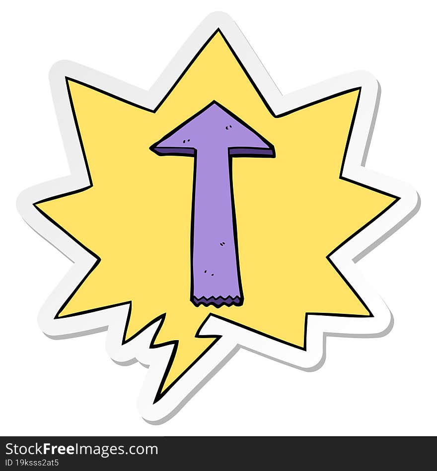 cartoon pointing arrow with speech bubble sticker