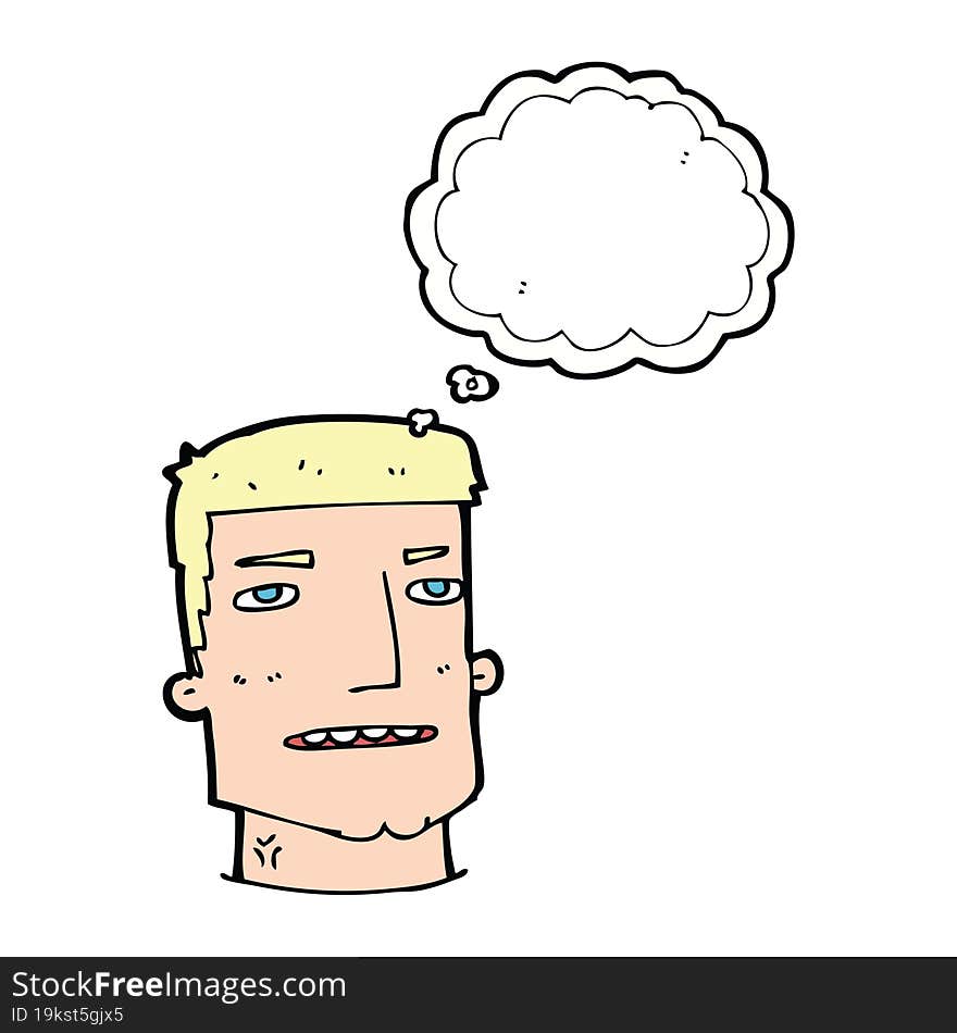 cartoon male head with thought bubble