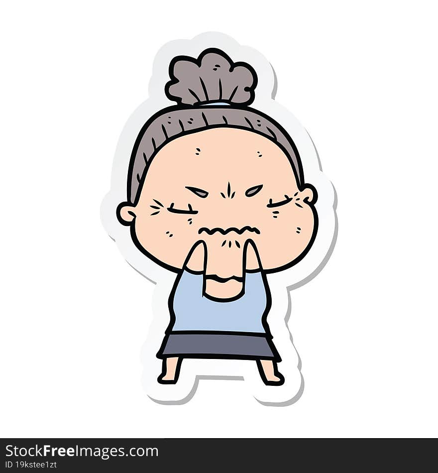 Sticker Of A Cartoon Annoyed Old Lady