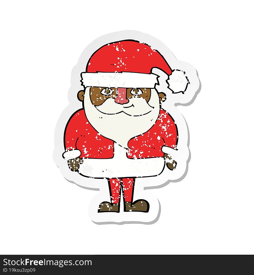 retro distressed sticker of a cartoon happy santa claus