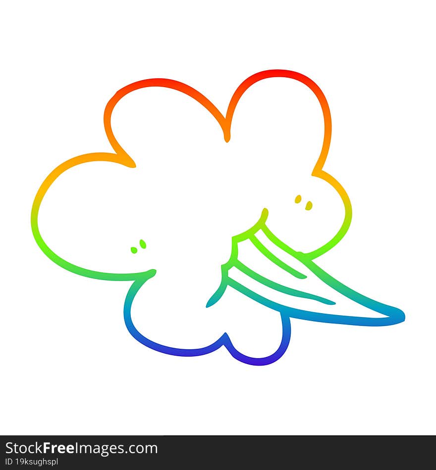 rainbow gradient line drawing cartoon whooshing cloud